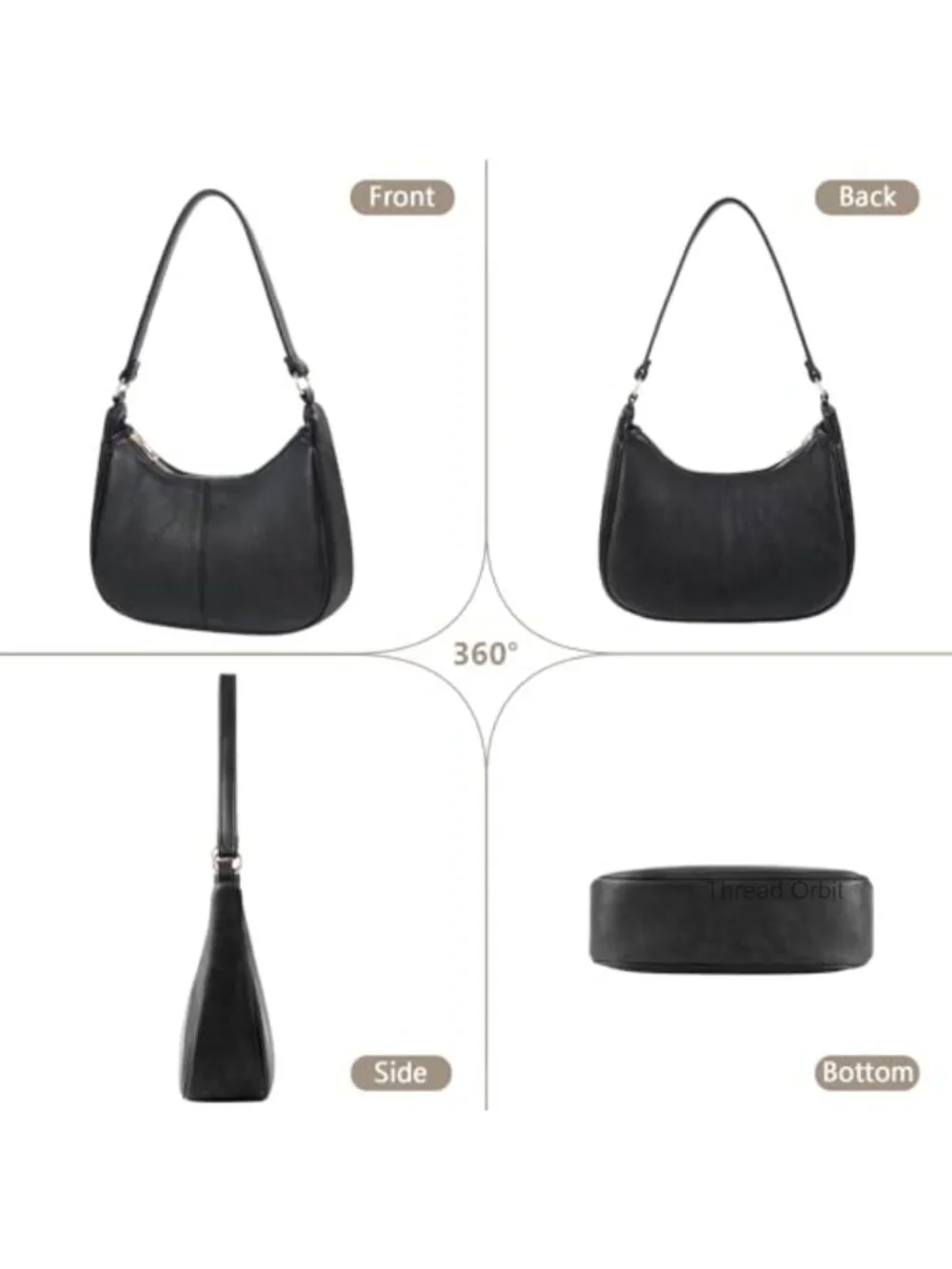 Vegan Leather Hobo Crossbody Bag with 2 Straps